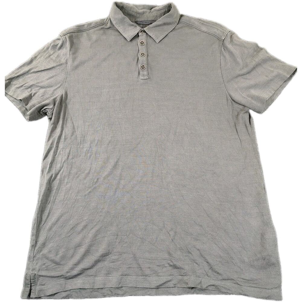 John Varvatos Polo Shirt Men's M Gray 75% Silk Minimalist Everyday Casual EUC